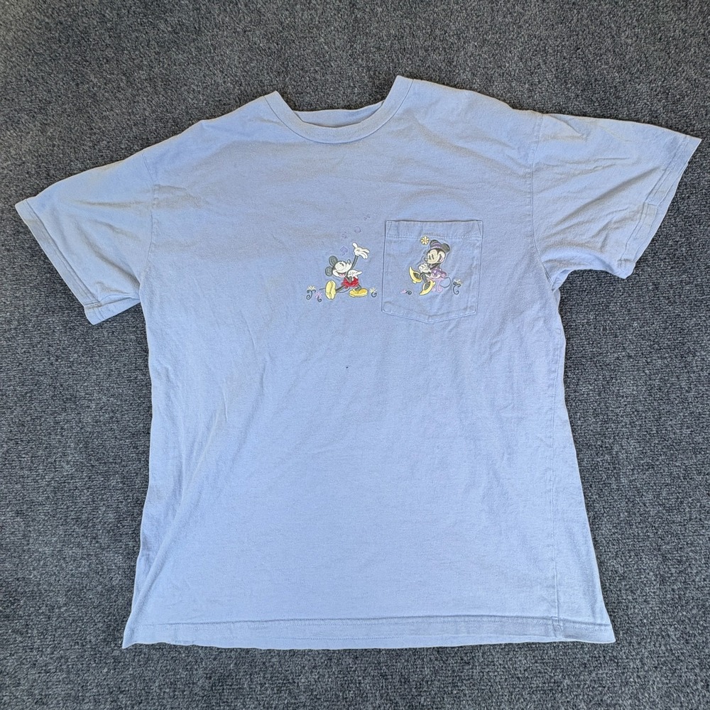 Vintage The Disney Store Mickey & Minnie Mouse‎ T-Shirt Mens XL Blue Embroidered